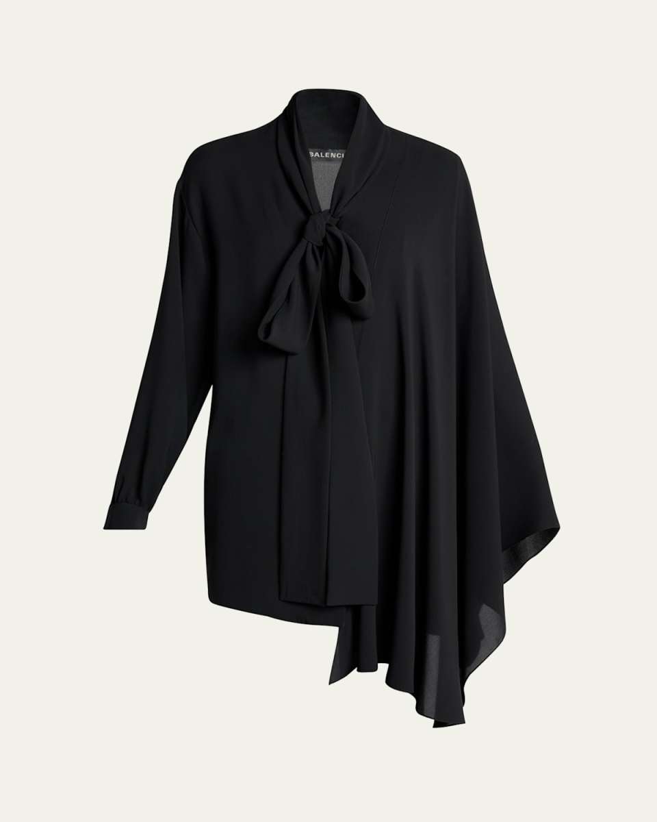 Long-Sleeve Silk Scarf Blouse